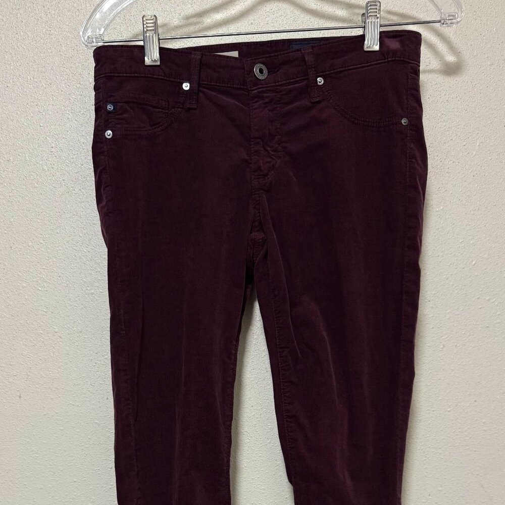 AG Super Skinny Burgundy fine corduroy leggings, size 27R, Adriano Goldschmeid